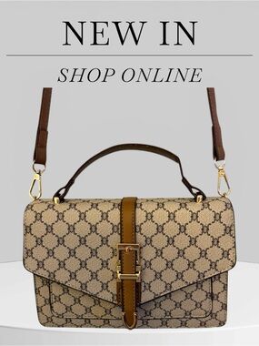 Beige Brown Monogram Shoulder Bag with Gold Buckle with a matching wallet.